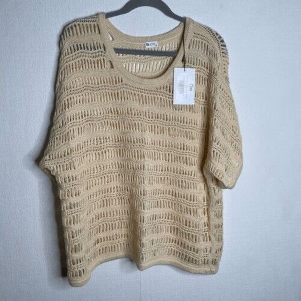 NWT Zyia Active Womens Hilton Head Ivory Knit Fish Net Cover Up Sweater Size 3XL